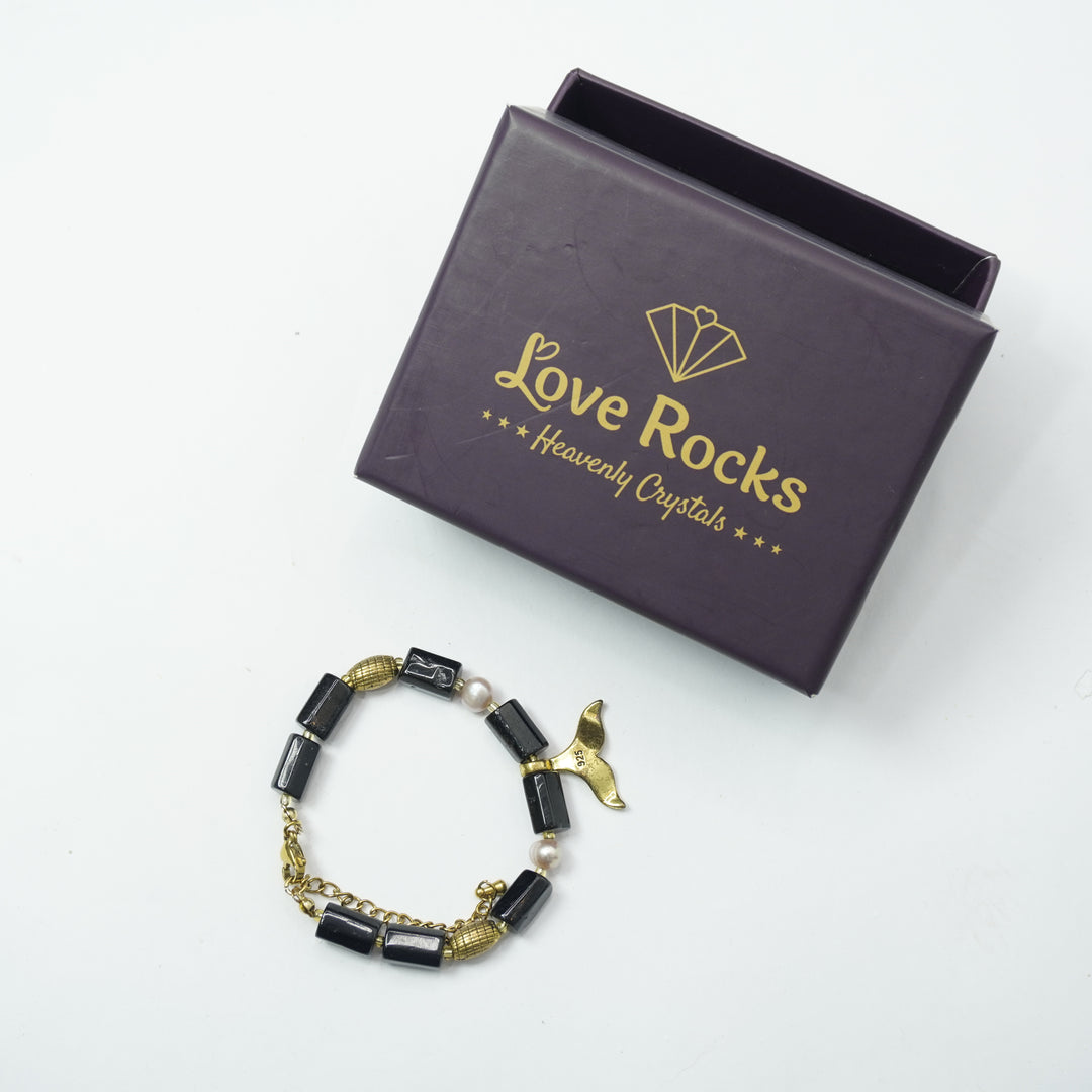 Obsidian Bracelet: Wings Charm