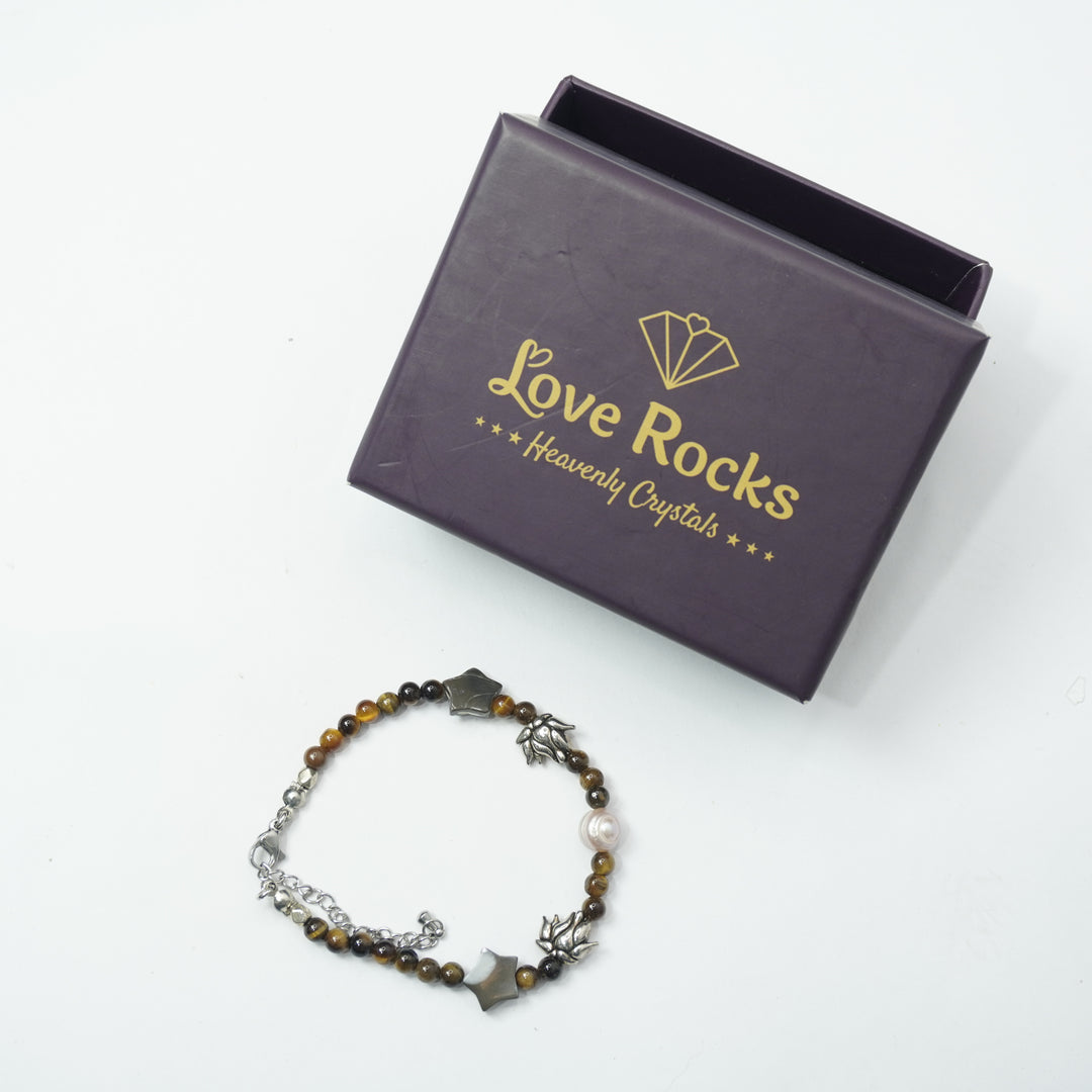 Tiger's Eye Bracelet: Star and Lotus Charm