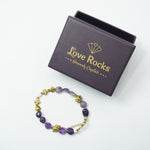 Load image into Gallery viewer, Amethyst Bracelet: Lotus and Plus Charms
