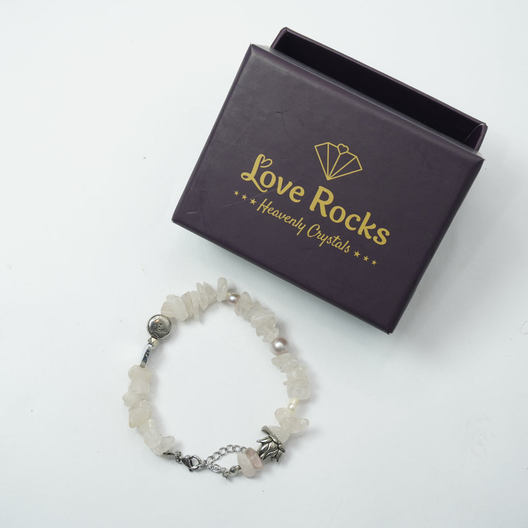 Rose Quartz Bracelet: Lotus Charms