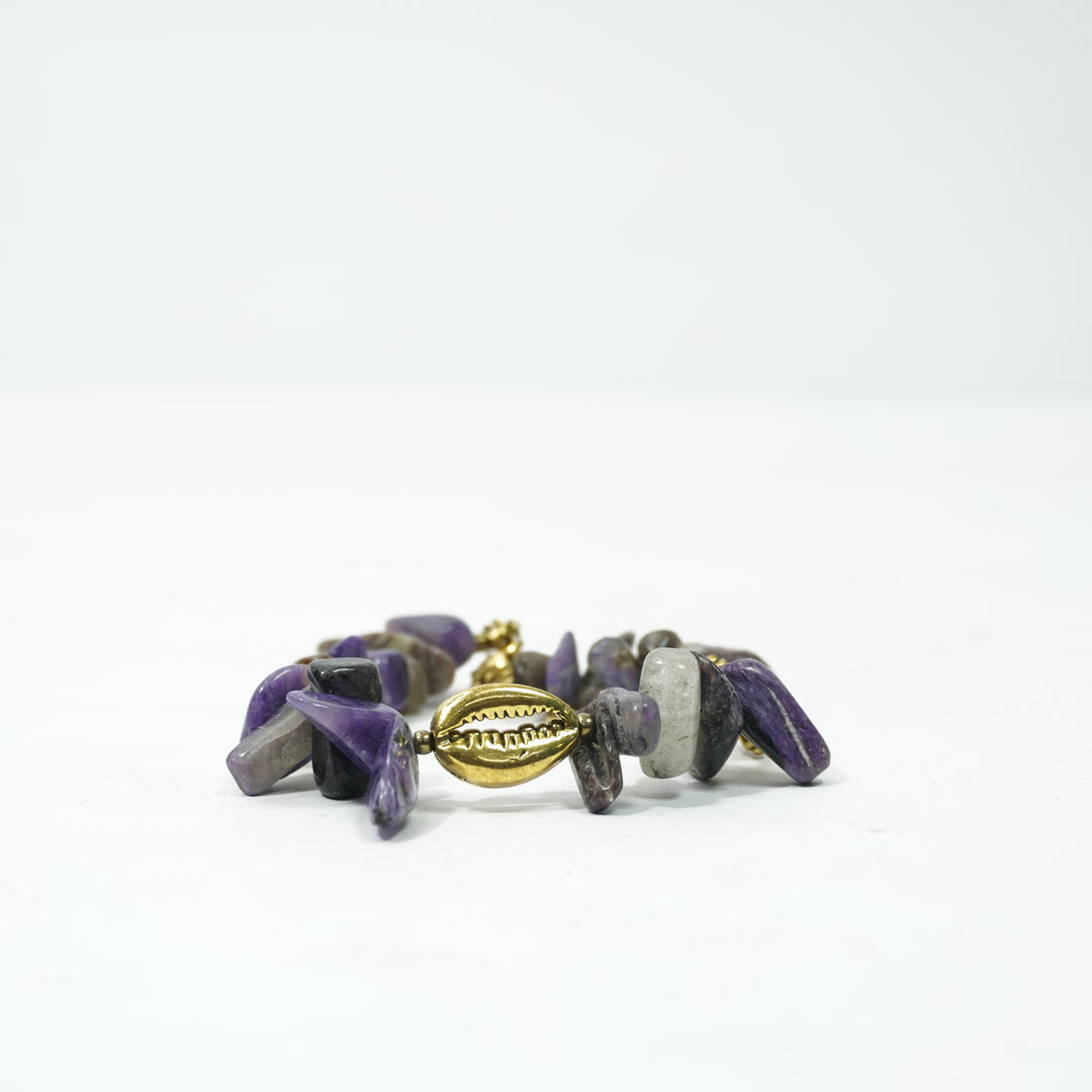 Charoite Bracelet: Cowrie and Plus Charms