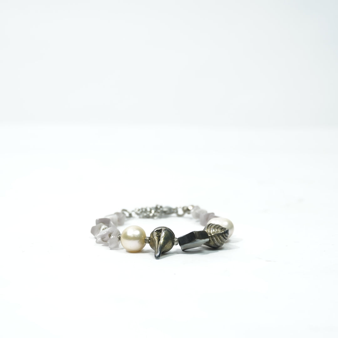 Pink Selenite Bracelet: Conch and Star Charms