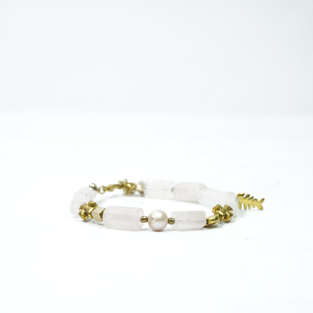 Rose Quartz Bracelet: Plus and Fish Charms