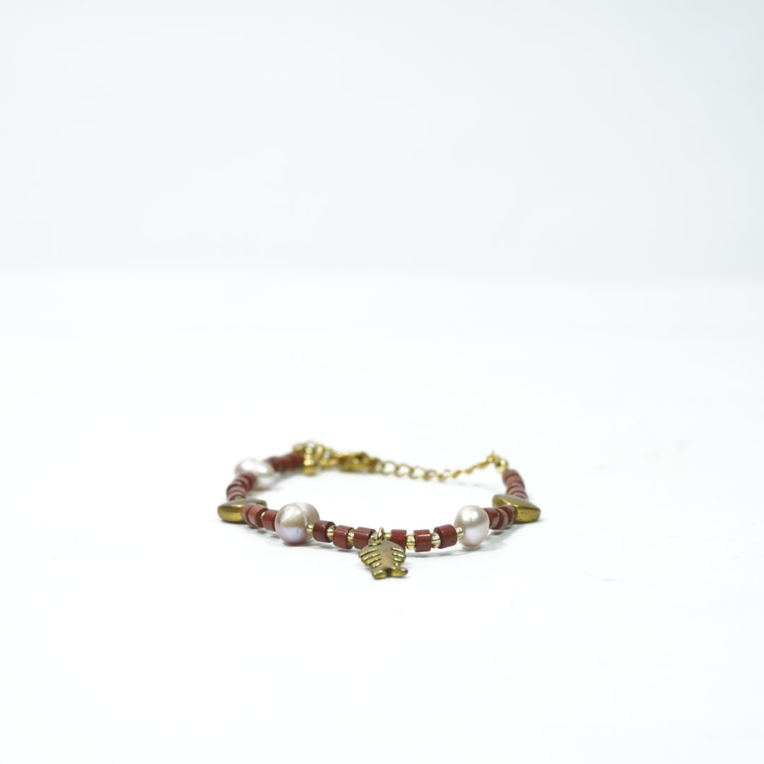 Red Jasper Bracelet: Heart and Fish Charms