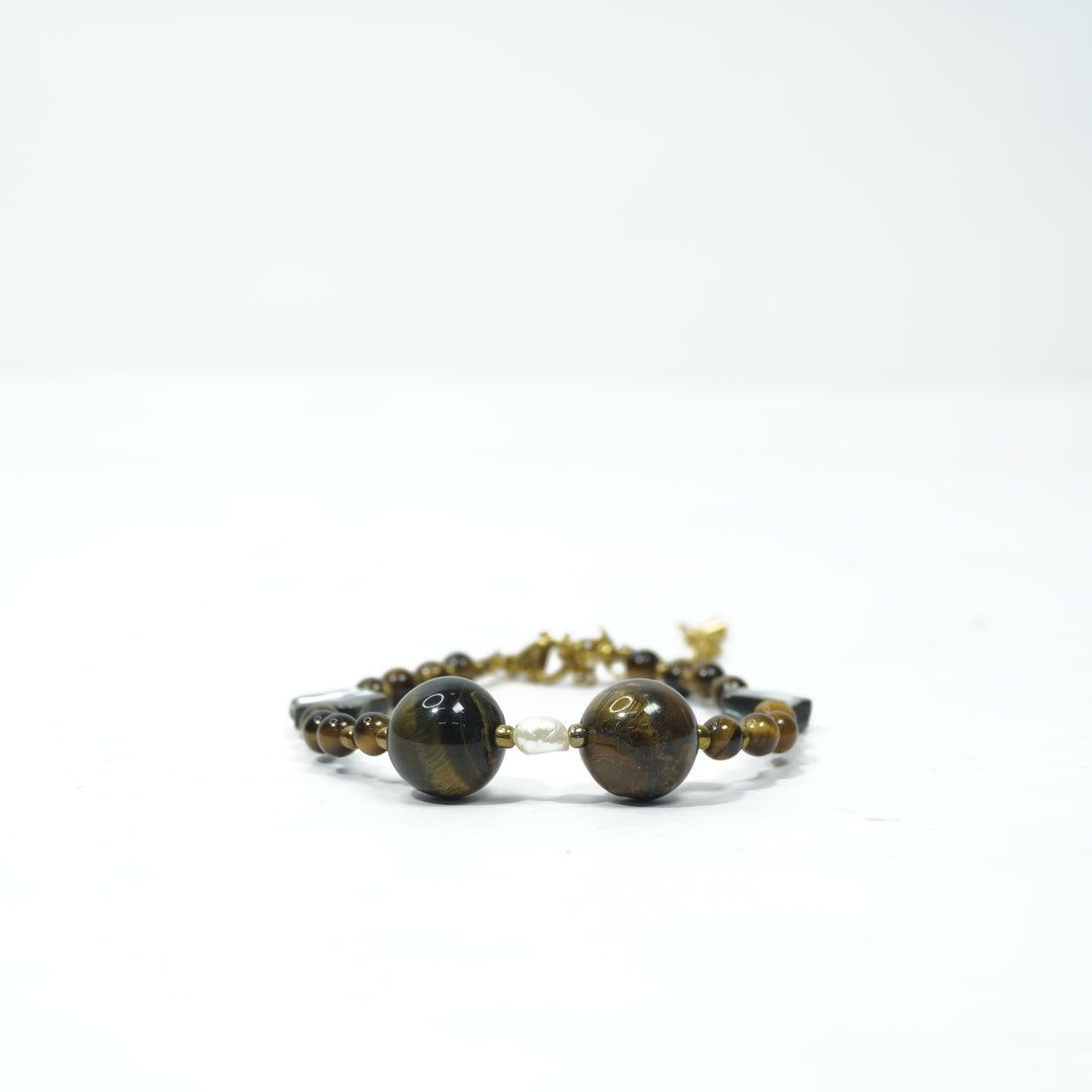 Tiger's Eye Bracelet: Pearl and Star Charms