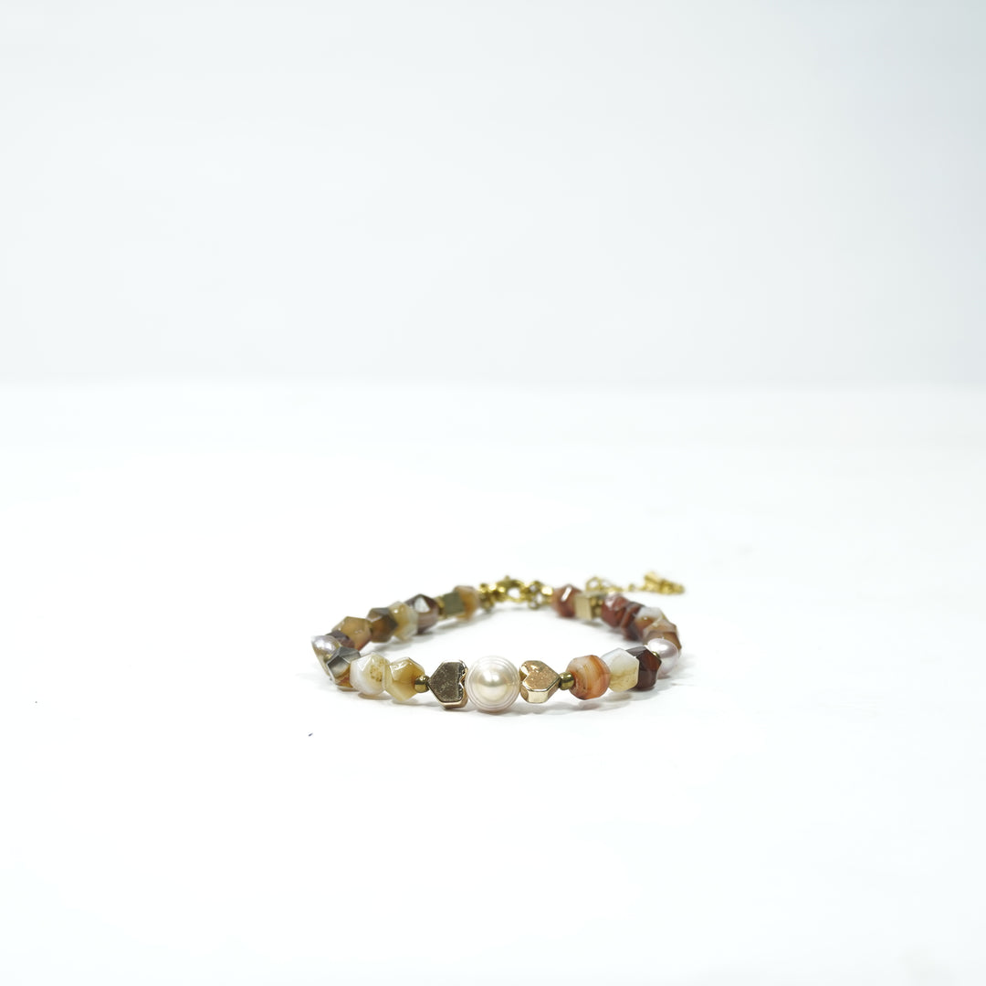 Orange Agate Bracelet: Heart and Square Charms