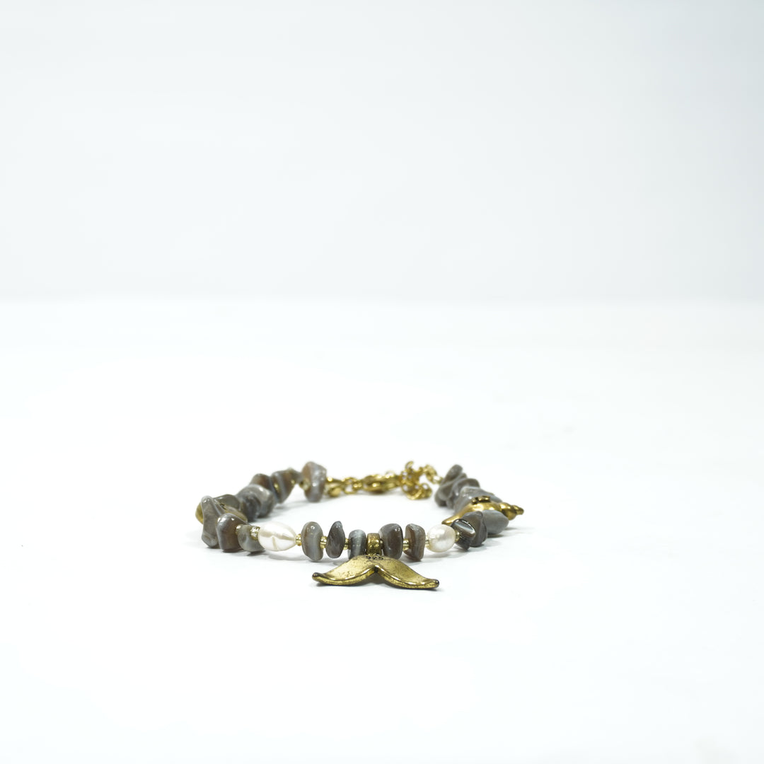 Botswana Agate Bracelet: Wings and Conch Charm