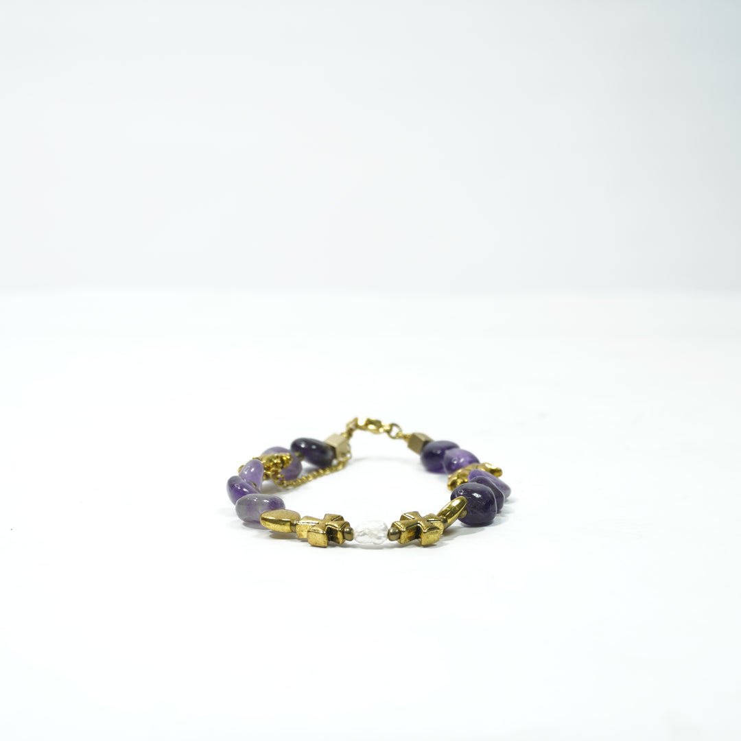 Amethyst Bracelet: Lotus and Plus Charms