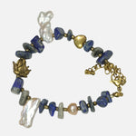 Load image into Gallery viewer, Lapis Lazuli Bracelet: Lotus and Heart Charms
