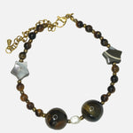 Load image into Gallery viewer, Tiger&#39;s Eye Bracelet: Pearl and Star Charms
