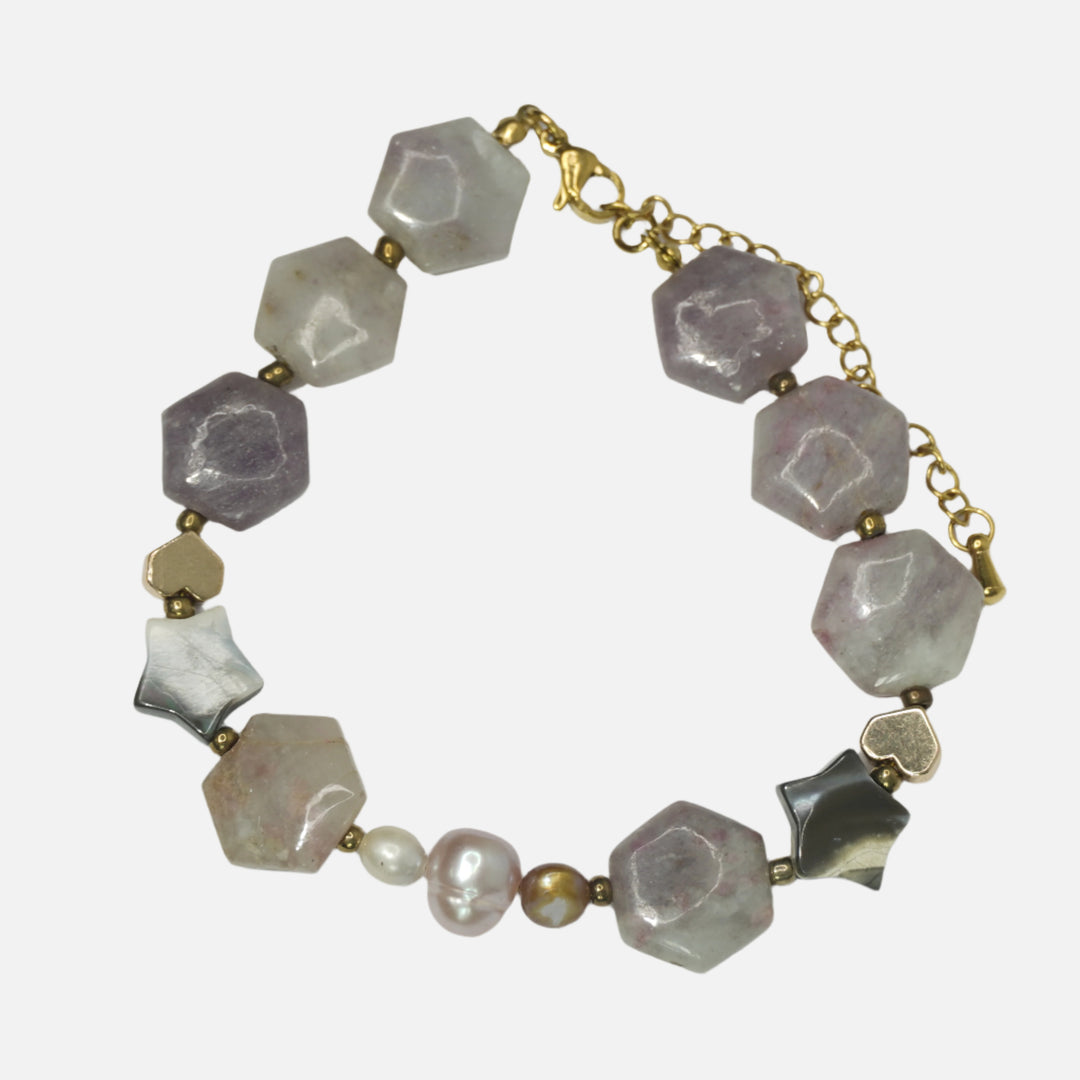 Pink Tourmaline Bracelet: Star and Heart Charms