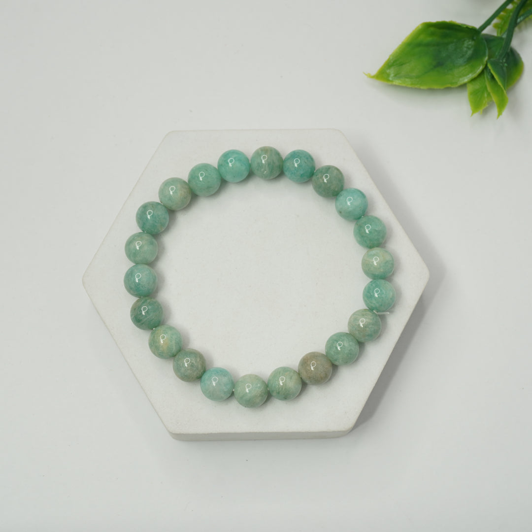 Amazonite Bracelet: Dispels Worries and Fear - Round Beads 8mm