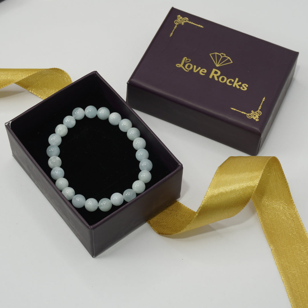 Aquamarine Bracelet: For Courage - Round Beads 8mm