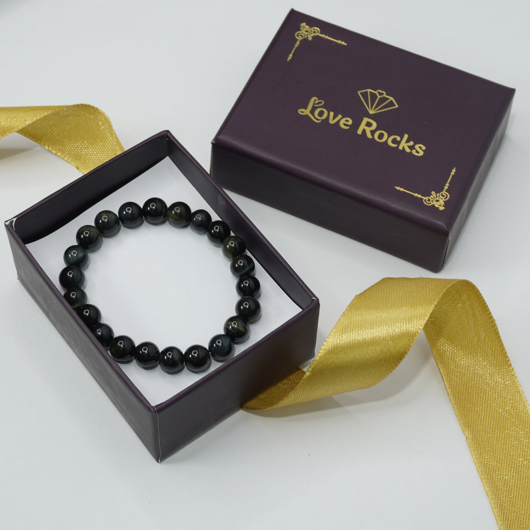 Blue Tiger's Eye Bracelet: Self Confidence - Round Beads 8mm