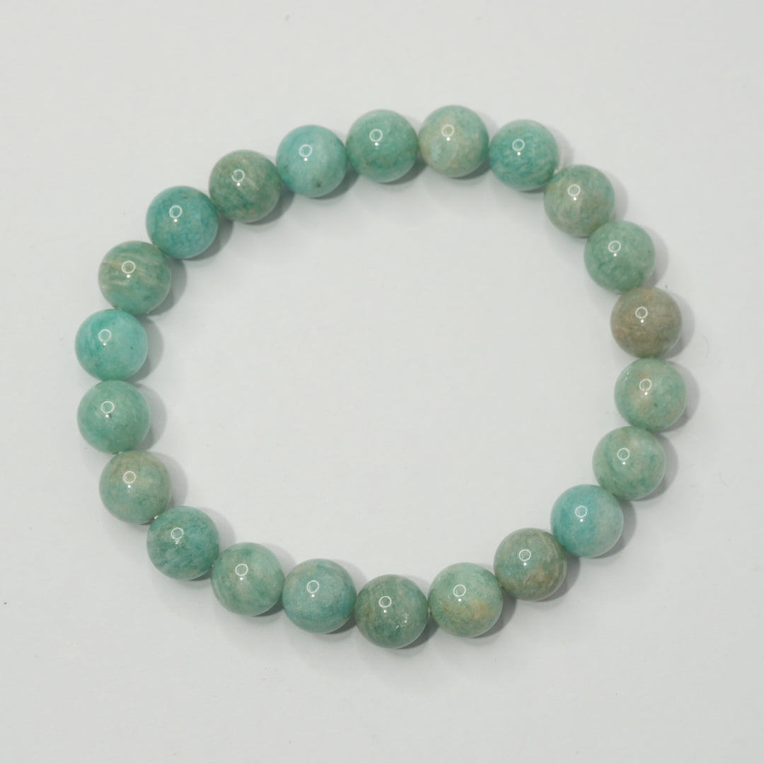 Amazonite Bracelet: Dispels Worries and Fear - Round Beads 8mm