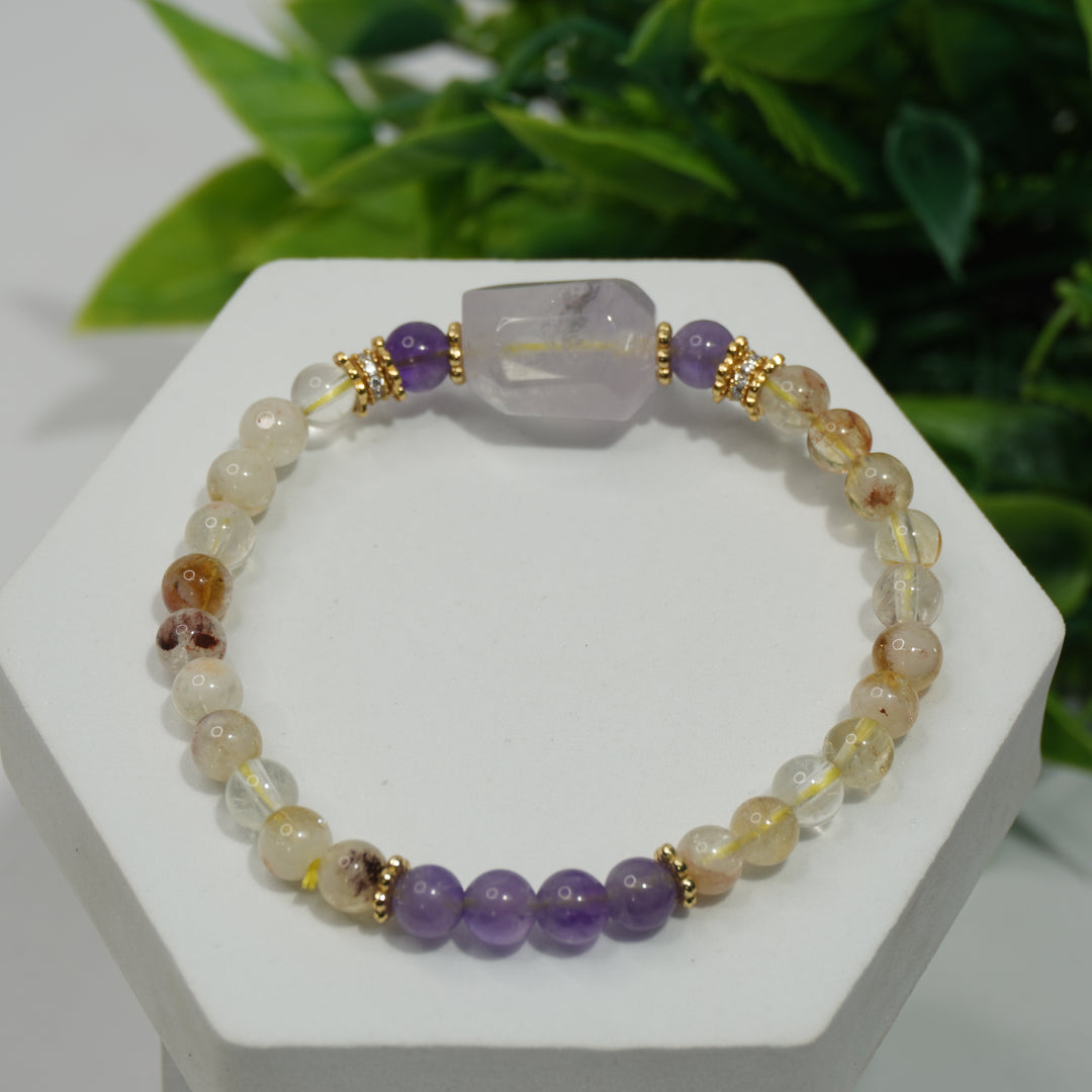 Golden Quartz & Amethyst Bracelet : Clarity & Calm