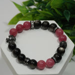 Load image into Gallery viewer, Silver Obsidian &amp; Chalcedony Crossheart Bracelet: Grounding &amp; Calm
