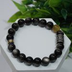 Load image into Gallery viewer, Silver Obsidian &amp; Cat&#39;s Eye Bracelet : Protection &amp; Insight
