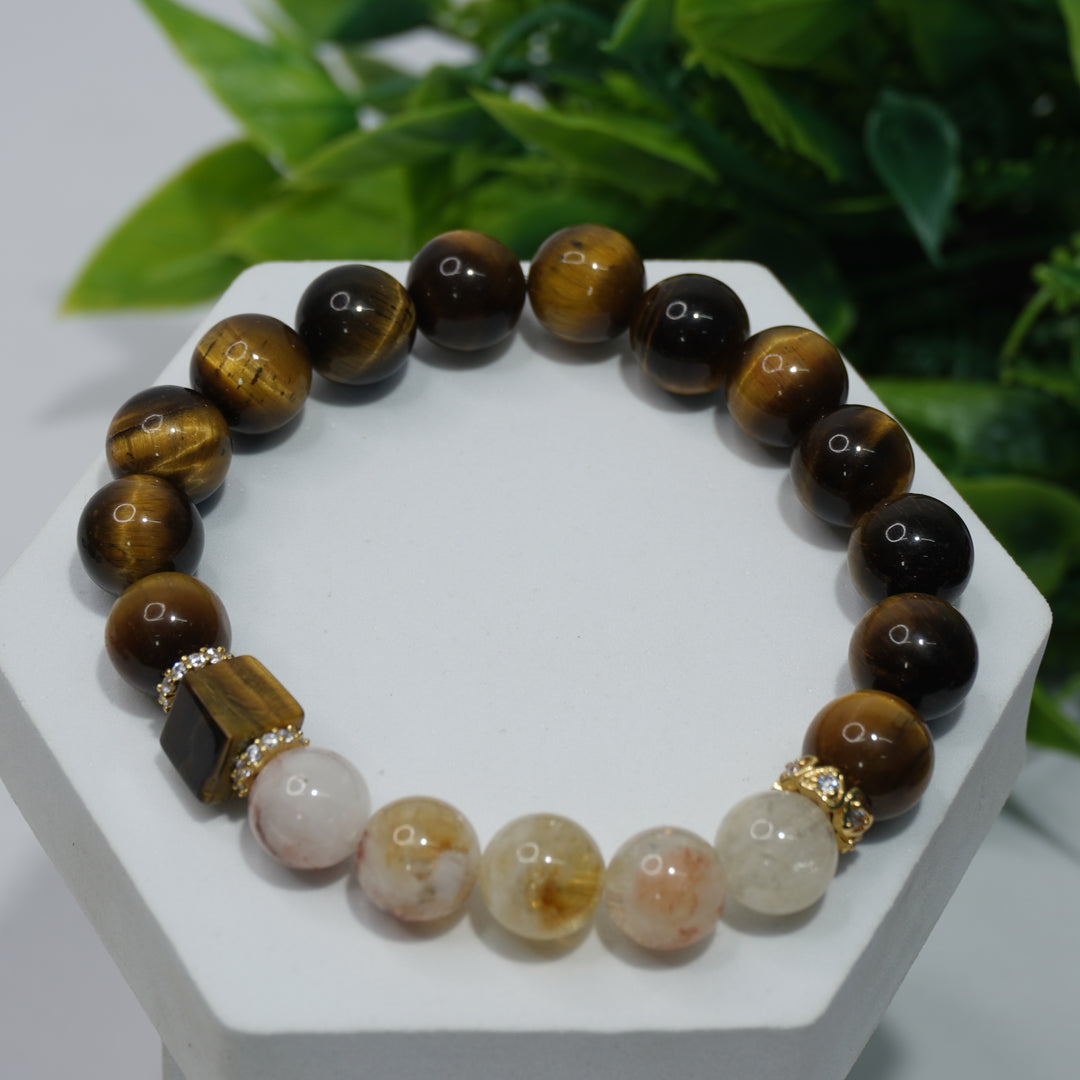 Tiger's Eye & Golden Quartz Bracelet : Courage & Prosperity