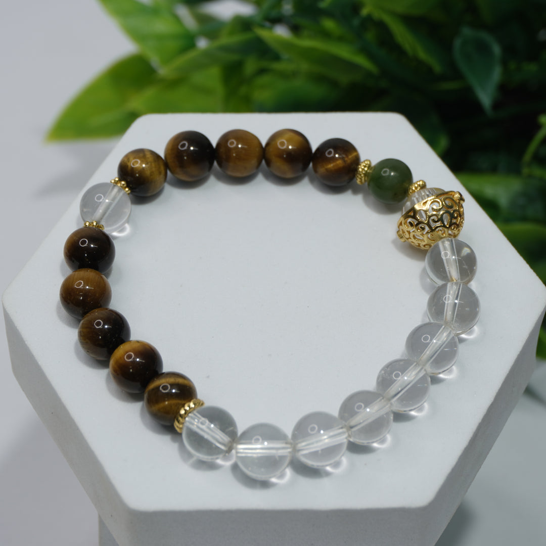 Tiger's Eye & Clear Quartz Bracelet: Confidence & Clarity