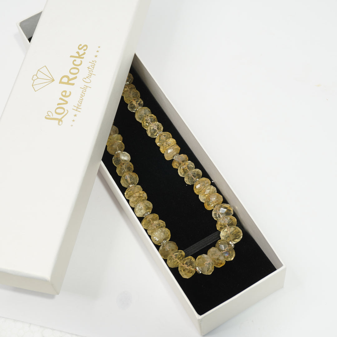 Citrine Necklace: Abundance - with Metal Beads 12mm