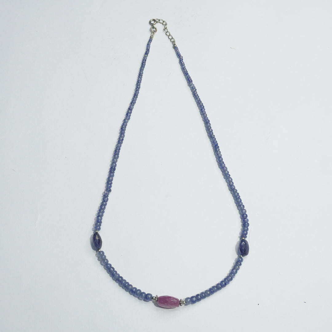 Tanzanite Necklace - with Ruby and Blue Sapphire Bead - Love Rocks