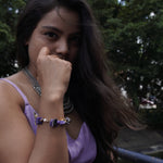 Load image into Gallery viewer, Charoite Bracelet: Cowrie and Plus Charms

