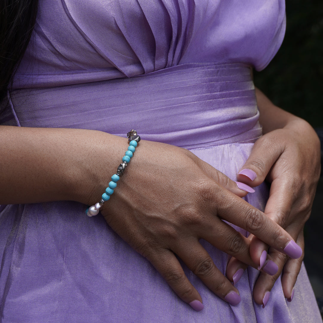 Turquoise Bracelet: Lotus Charm
