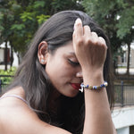 Load image into Gallery viewer, Lapis Lazuli Bracelet: Lotus and Pearl Charm

