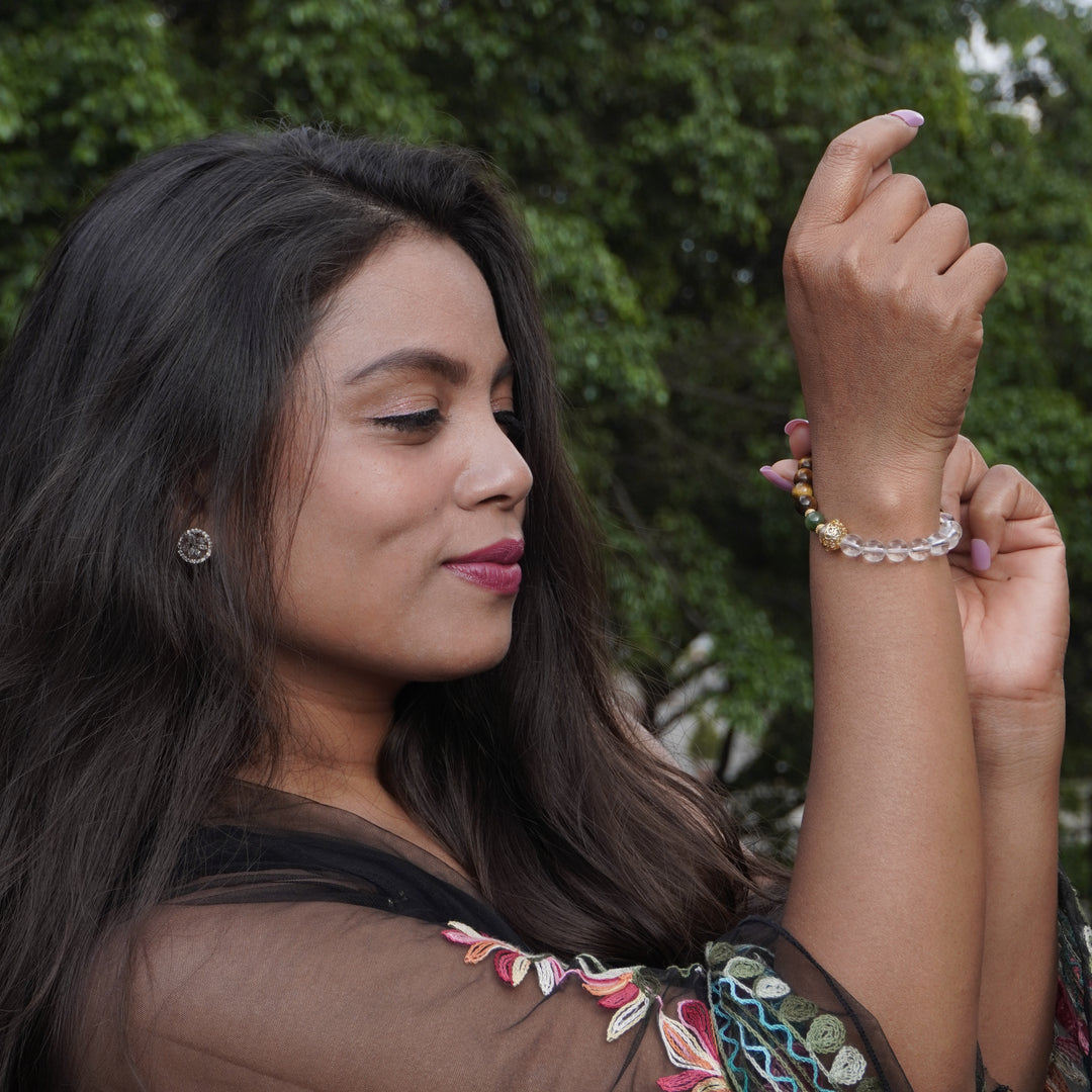 Tiger's Eye & Clear Quartz Bracelet: Confidence & Clarity