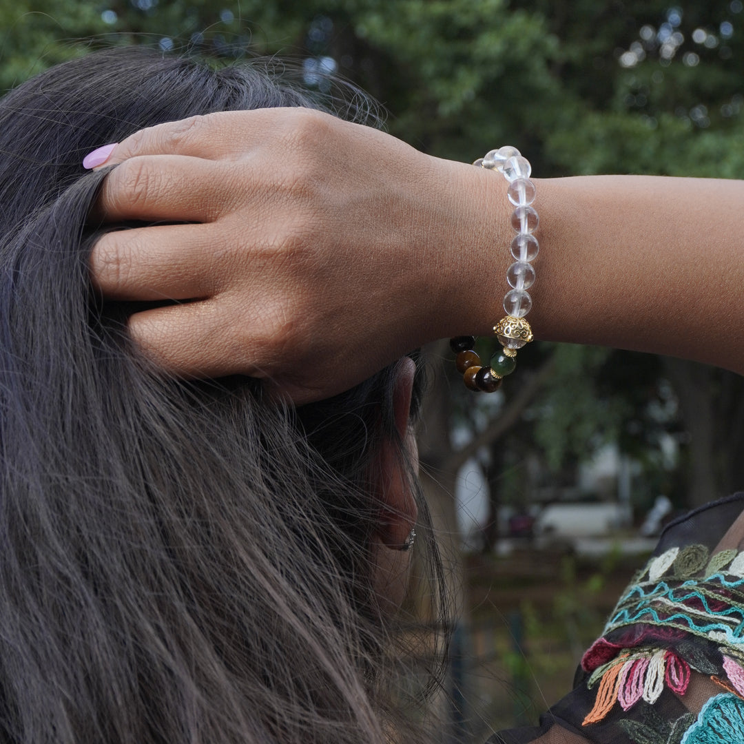Tiger's Eye & Clear Quartz Bracelet: Confidence & Clarity