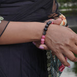Load image into Gallery viewer, Silver Obsidian &amp; Chalcedony Crossheart Bracelet: Grounding &amp; Calm
