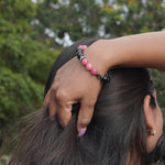 Load image into Gallery viewer, Silver Obsidian &amp; Chalcedony Crossheart Bracelet: Grounding &amp; Calm
