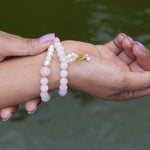 Load image into Gallery viewer, Rose Quartz &amp; Pearls Bracelet: 2 Layer
