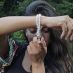 Load image into Gallery viewer, Rose Quartz &amp; Pearls Bracelet: 2 Layer
