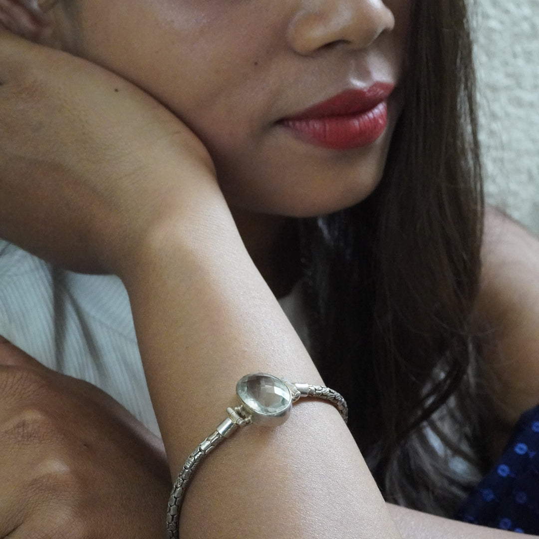 Green Amethyst Silver Bracelet