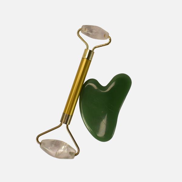 Clear Quartz Face Massager and Green Aventurine Gua Sha Love Rocks Face Massager
