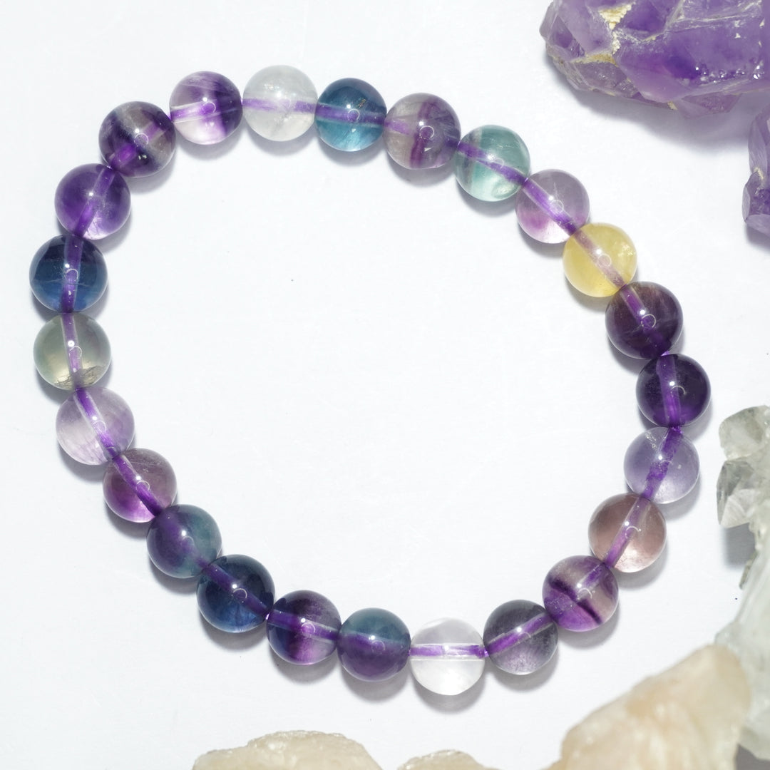 Fluorite Purple Bracelet: Chakra Renewal - Round Beads 8mm