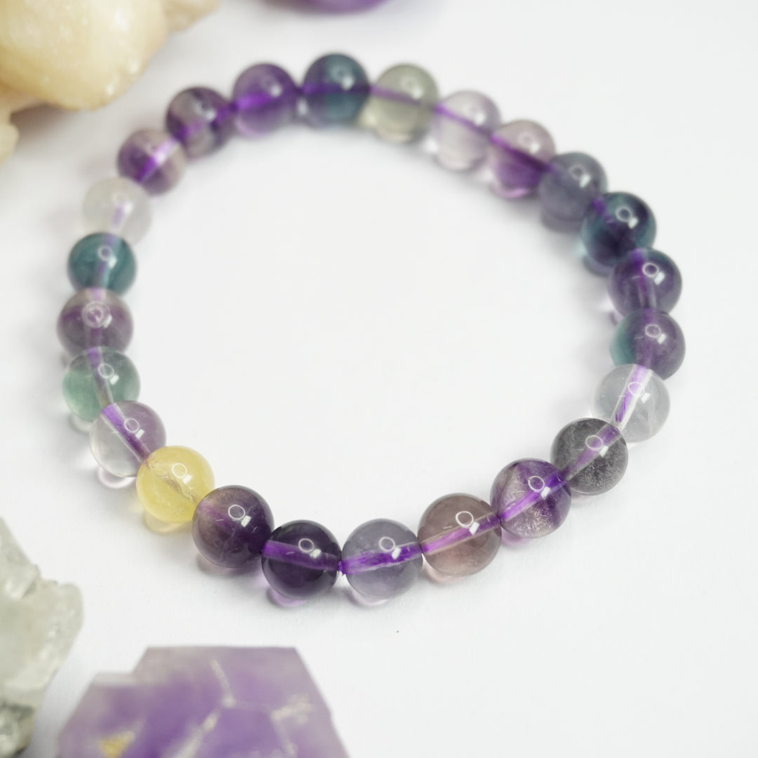 Fluorite Purple Bracelet: Chakra Renewal - Round Beads 8mm