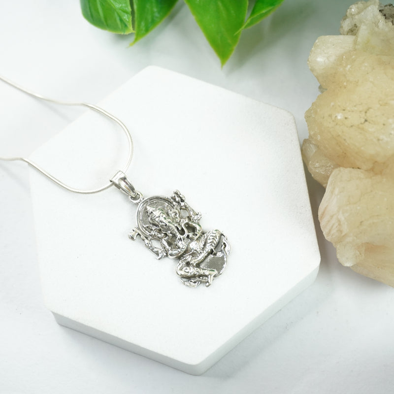 Ganesha Silver Pendant - Holding Axe