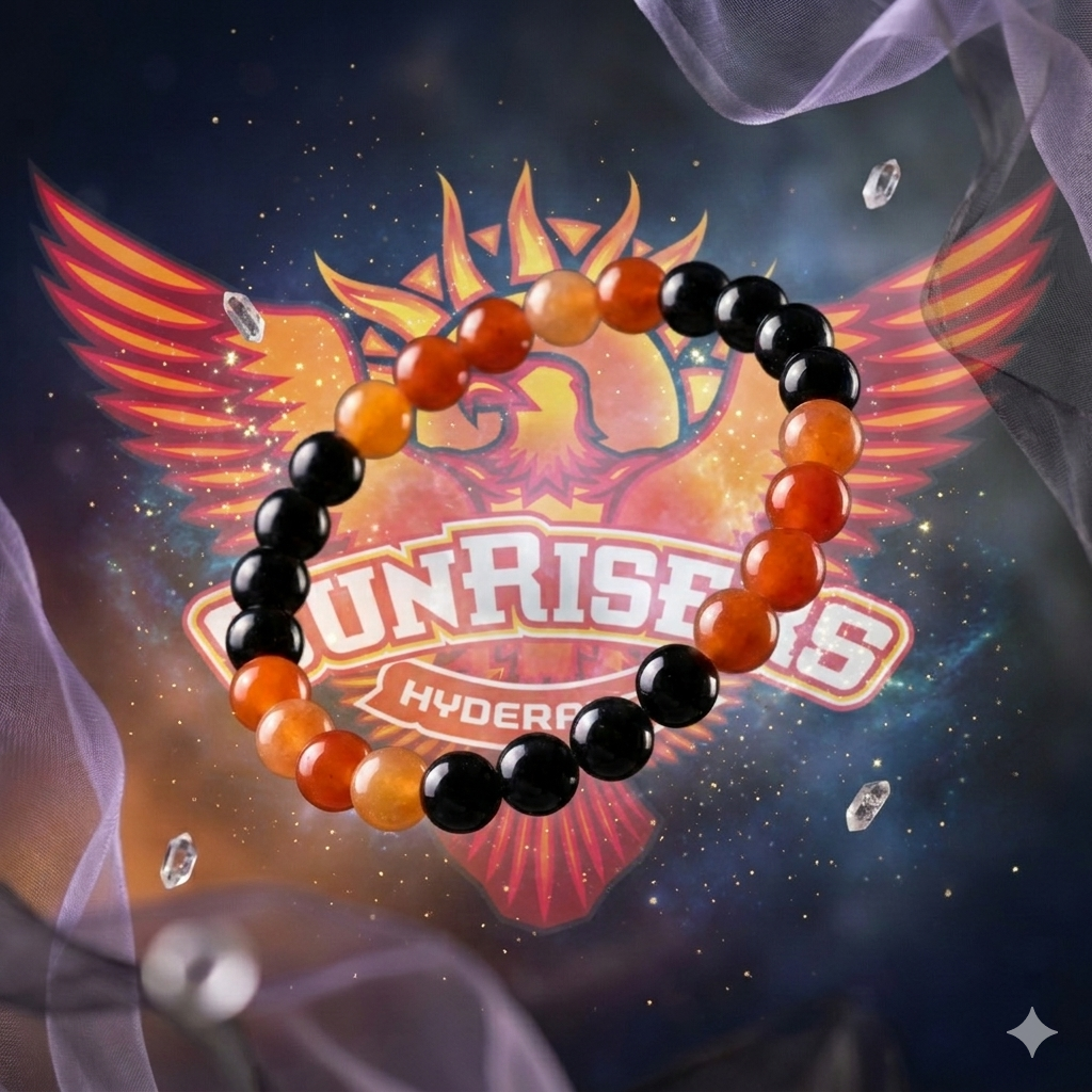Sunrisers Energy Bracelet - SRH Jersey Edition (Orange Aventurine and Black Tourmaline)