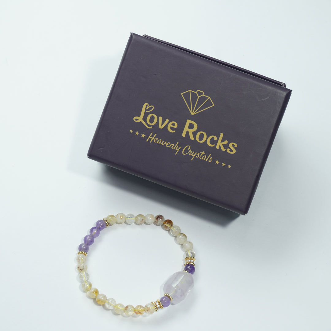 Golden Quartz & Amethyst Bracelet : Clarity & Calm