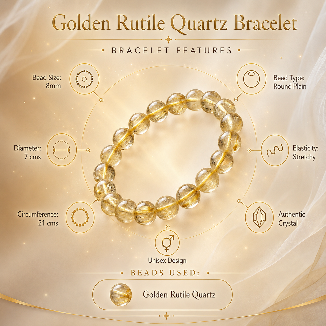 Golden Rutile Quartz Bracelet: Round Beads 8mm