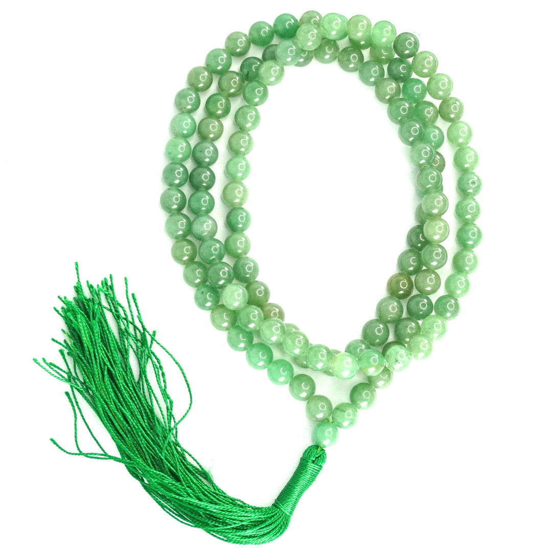 Green Aventurine Japamala: Good Health - Round Plain Beads 8mm