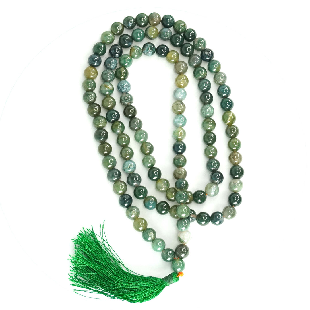 Green Moss Agate Japamala - Round Plain Beads 8mm