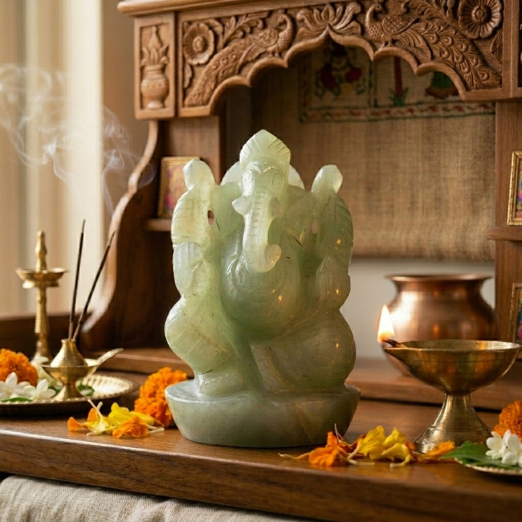 Green Jade Ganesha Idol