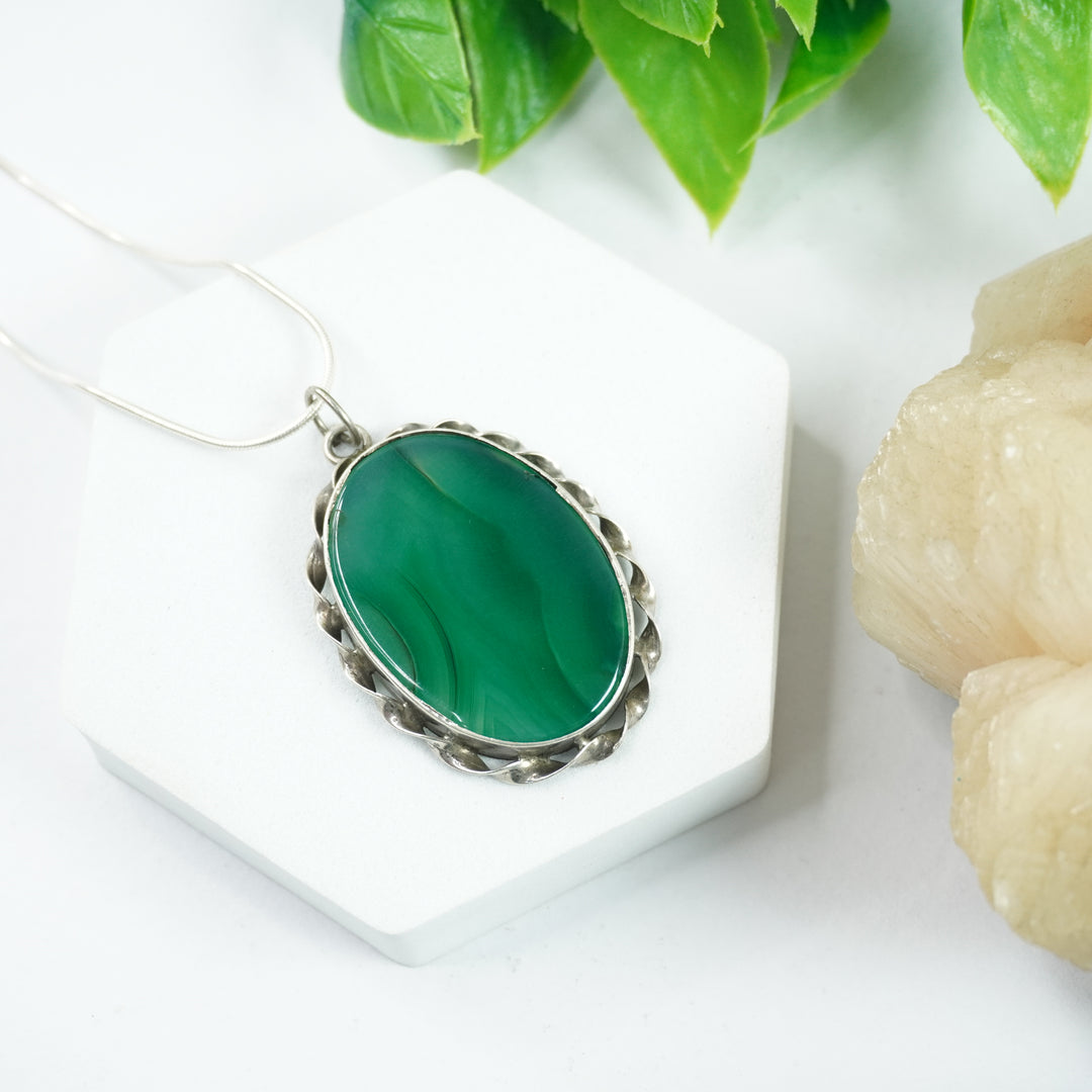 Green Fluorite Silver Pendant - Big Oval