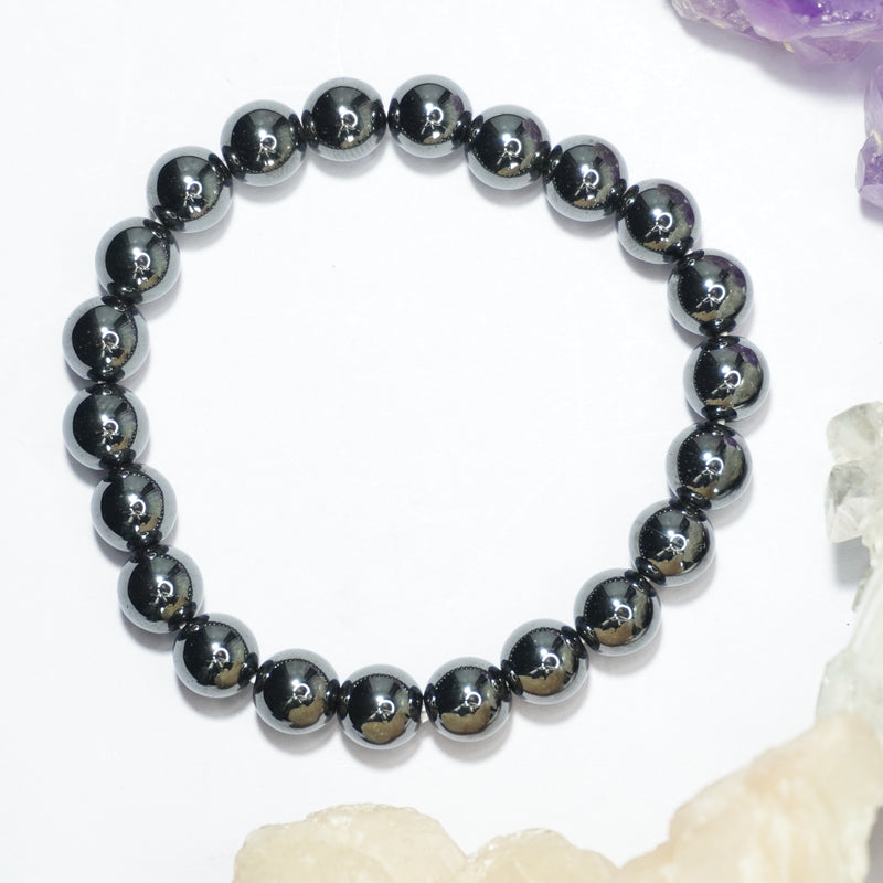 Hematite Bracelet: Enhances Memory - Round Beads 8mm