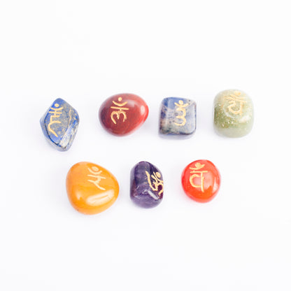 Seven Chakra Tumbled Stone with Carving