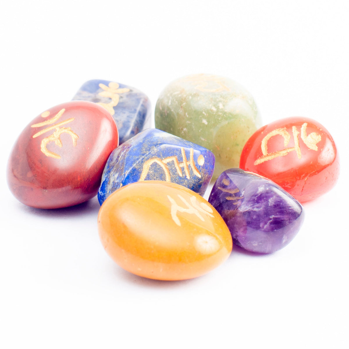7 Chakra Tumbled Stone with Carving – Love Rocks